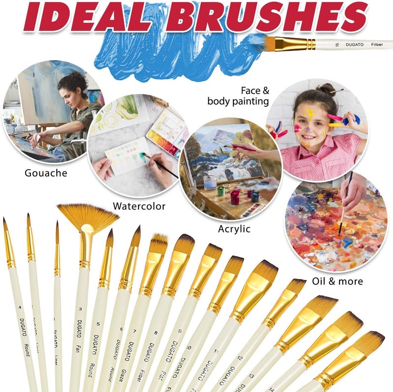 DUGATO 15pc Artist Paint Brush Set with Pop-Up Case, Palette Knife & Sponges - Nylon Hair for Acrylic, Oil, Watercolor, Gouache, Model & Craft Painting - Image 5